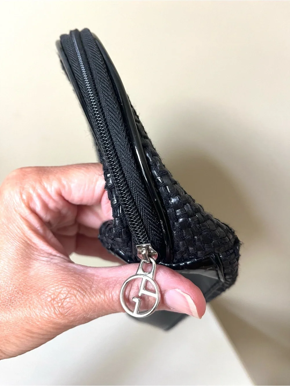 Giorgio Armani Woven Faux Patent Leather Cosmetic Bag